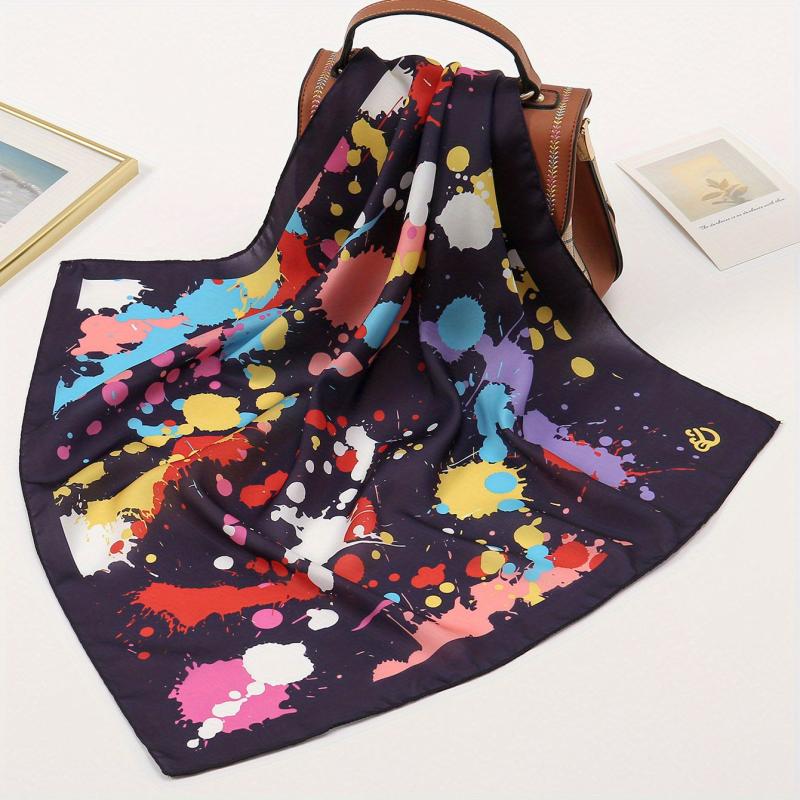 Colorful Spray Print Bandana Square Scarf Women Head Wrap