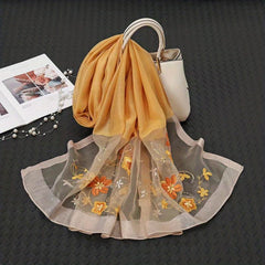 Flower Embroidered Silk Shawl Scarf Wrap Head Wrap
