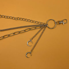 Punk Steel Keychains Chain Moon Star Rivets Skull Accessories