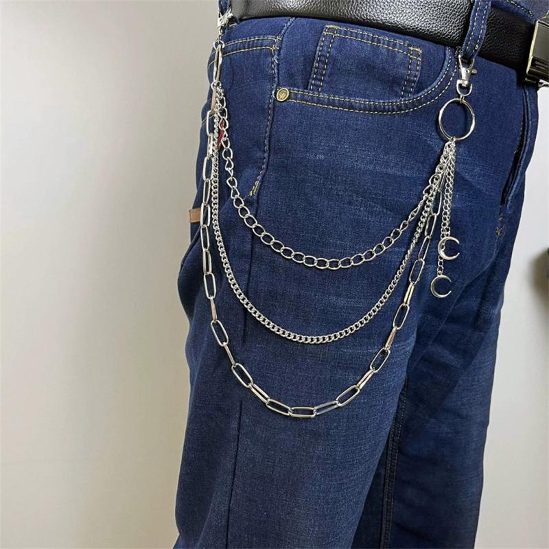 Punk Steel Keychains Chain Moon Star Rivets Skull Accessories