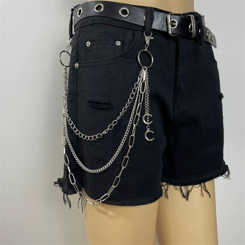 Punk Steel Keychains Chain Moon Star Rivets Skull Accessories