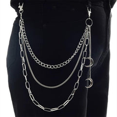 Punk Steel Keychains Chain Moon Star Rivets Skull Accessories