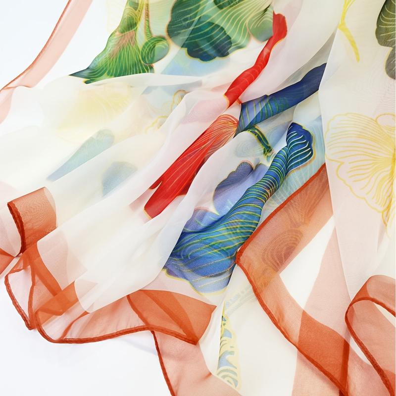 Thin Scarf Ginkgo Leaves Print Shawl Casual Windproof Sunscreen Beach Towel
