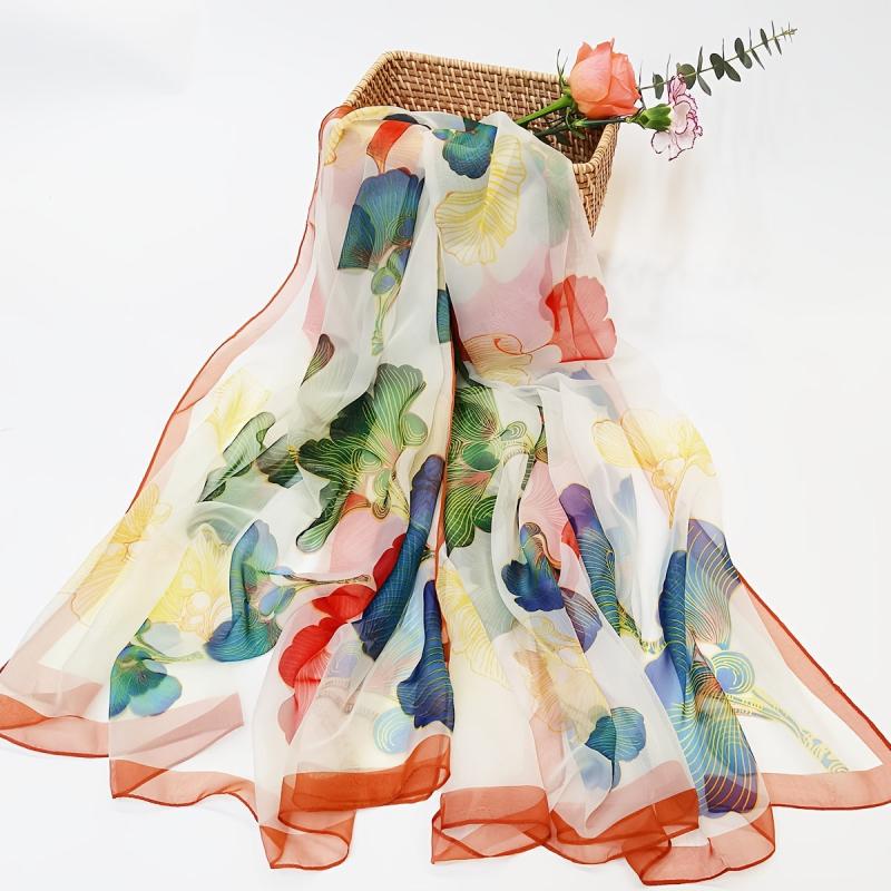 Thin Scarf Ginkgo Leaves Print Shawl Casual Windproof Sunscreen Beach Towel