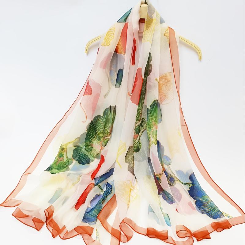 Thin Scarf Ginkgo Leaves Print Shawl Casual Windproof Sunscreen Beach Towel