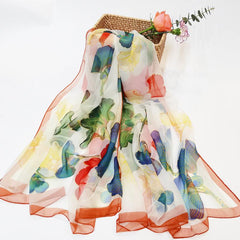 Thin Scarf Ginkgo Leaves Print Shawl Casual Windproof Sunscreen Beach Towel
