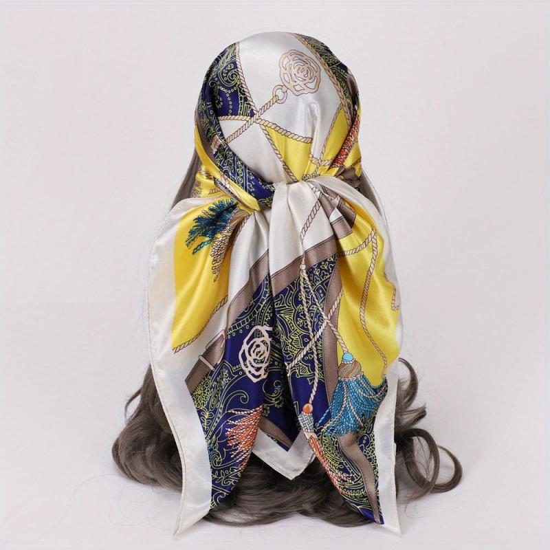 89 99cm Boho Large Square Scarf Satin Head Scarf Neck Sunshade Bandana Wraps
