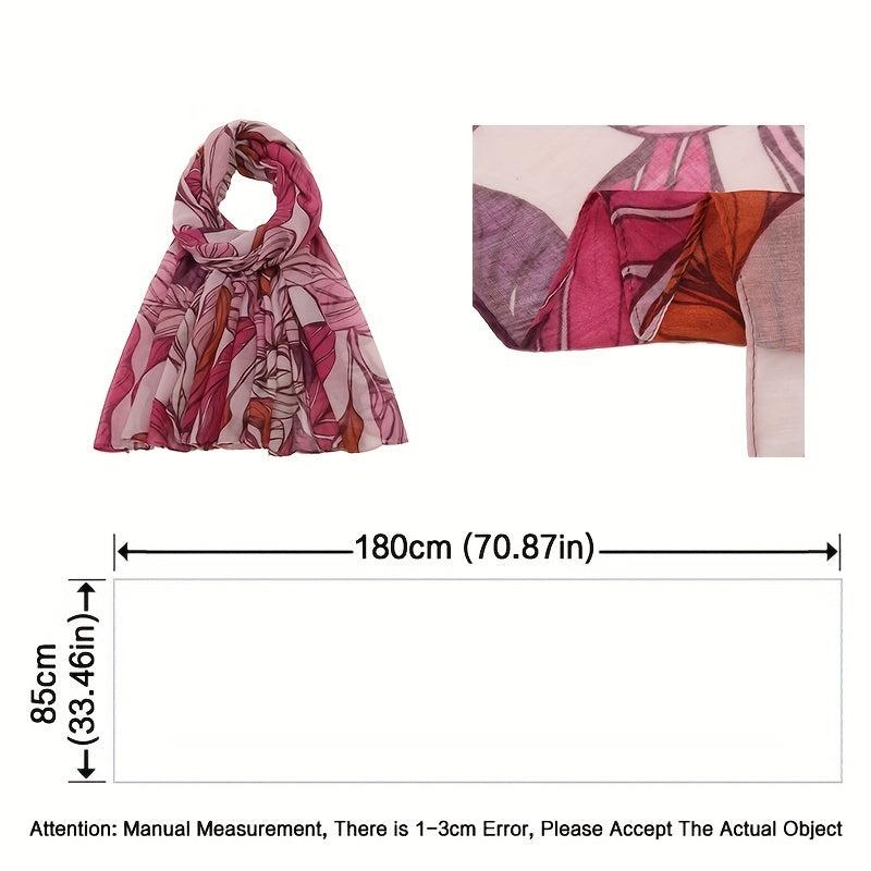 Vintage Leaf Print Voile Scarf Boho Shawl Sunscreen Head Wrap