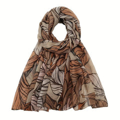 Vintage Leaf Print Voile Scarf Boho Shawl Sunscreen Head Wrap