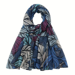 Vintage Leaf Print Voile Scarf Boho Shawl Sunscreen Head Wrap