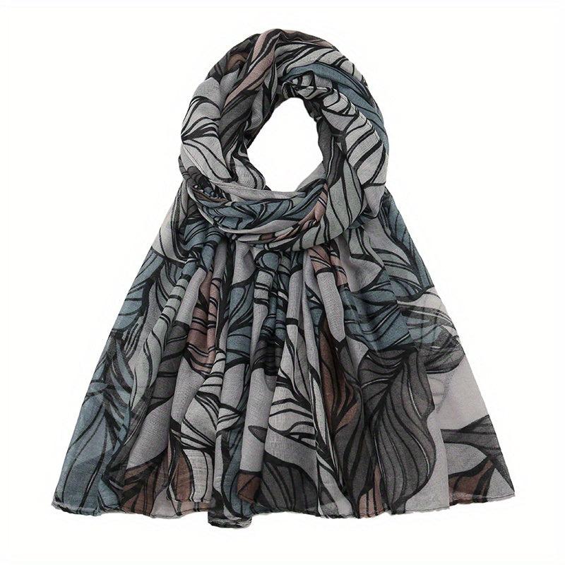 Vintage Leaf Print Voile Scarf Boho Shawl Sunscreen Head Wrap