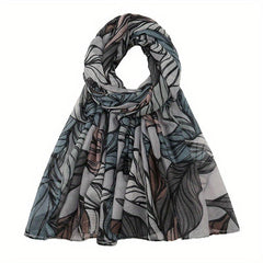 Vintage Leaf Print Voile Scarf Boho Shawl Sunscreen Head Wrap