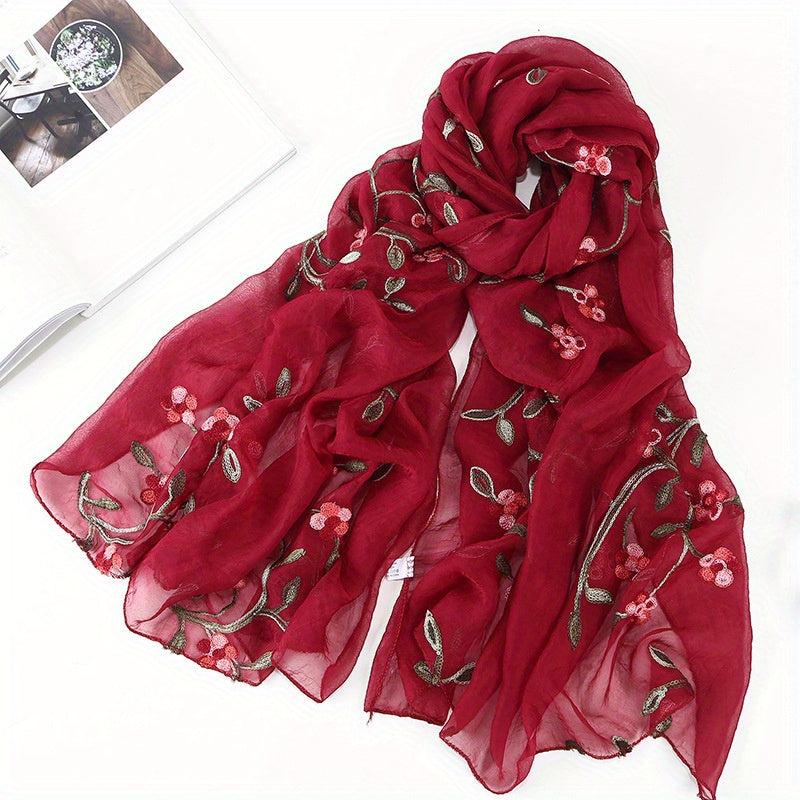 Peach Blossom Embroidered Scarf Windproof Sun Proof