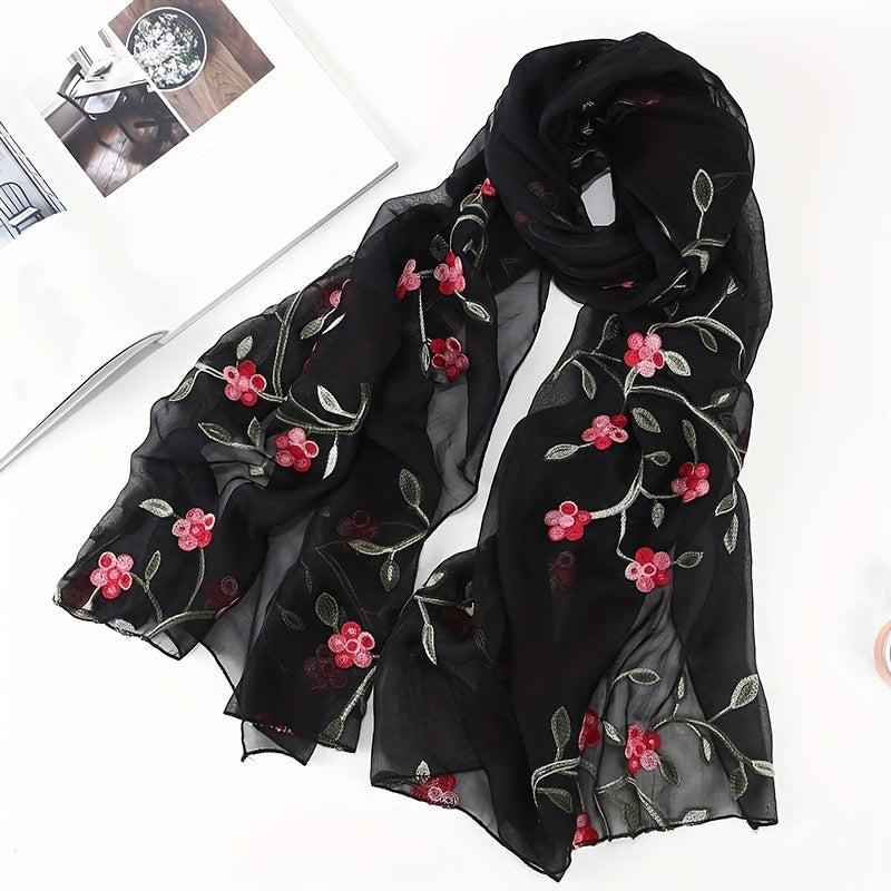 Peach Blossom Embroidered Scarf Windproof Sun Proof
