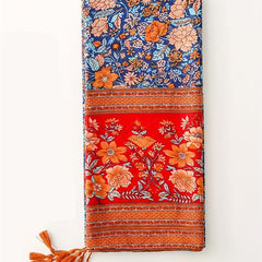 Boho Flower Print Tassel Scarf Red Block Shawl Hijab