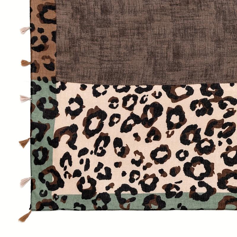Leopard Print Tassel Decor Scarf Casual Shawl Wrap