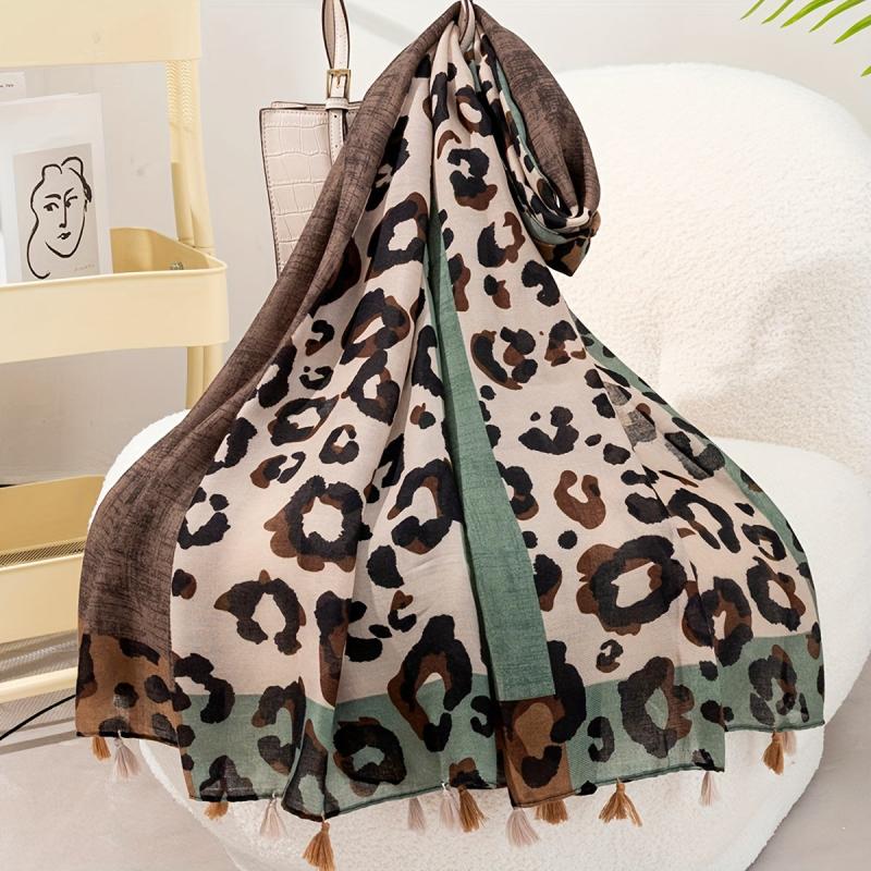 Leopard Print Tassel Decor Scarf Casual Shawl Wrap