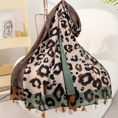 Leopard Print Tassel Decor Scarf Casual Shawl Wrap