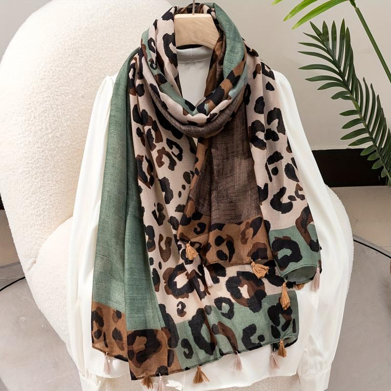 Leopard Print Tassel Decor Scarf Casual Shawl Wrap