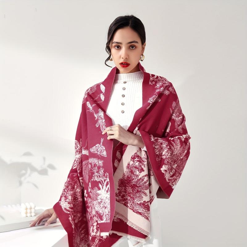 Coconut Tree Cashmere Scarf Long Warm Shawl Wraps Cashmere Fringe Scarf