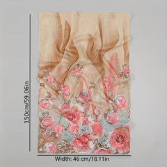 Rose Print Chiffon Scarf Thin Silk Wrap Hijab Sunscreen Shawl