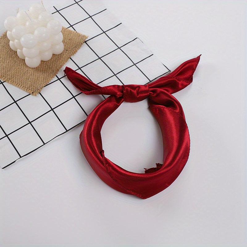 Small Satin Square Scarf Solid Neckerchief Bandana Head Wrap