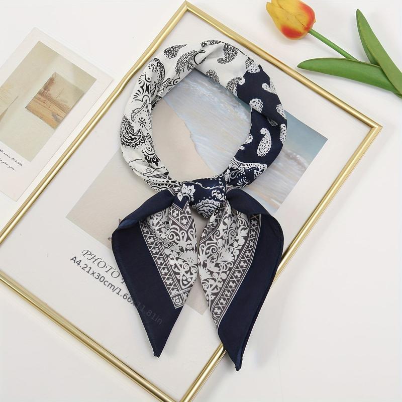 Paisley Geometric Print Bandana Satin Square Scarf Neckerchief Head Wrap