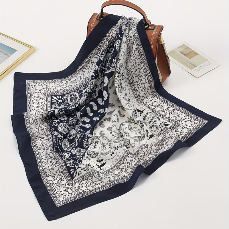 Paisley Geometric Print Bandana Satin Square Scarf Neckerchief Head Wrap