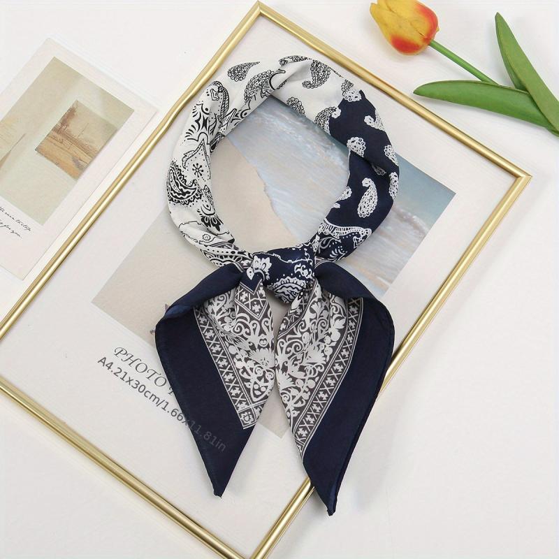 Paisley Geometric Print Bandana Satin Square Scarf Neckerchief Head Wrap