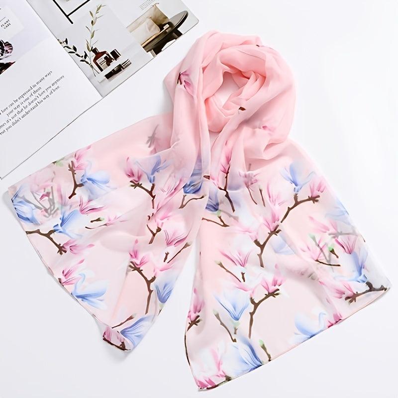 Flower Print Satin Scarf Silk Shawl Women Casual Windproof Wraps