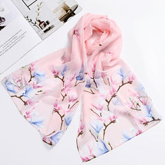Flower Print Satin Scarf Silk Shawl Women Casual Windproof Wraps