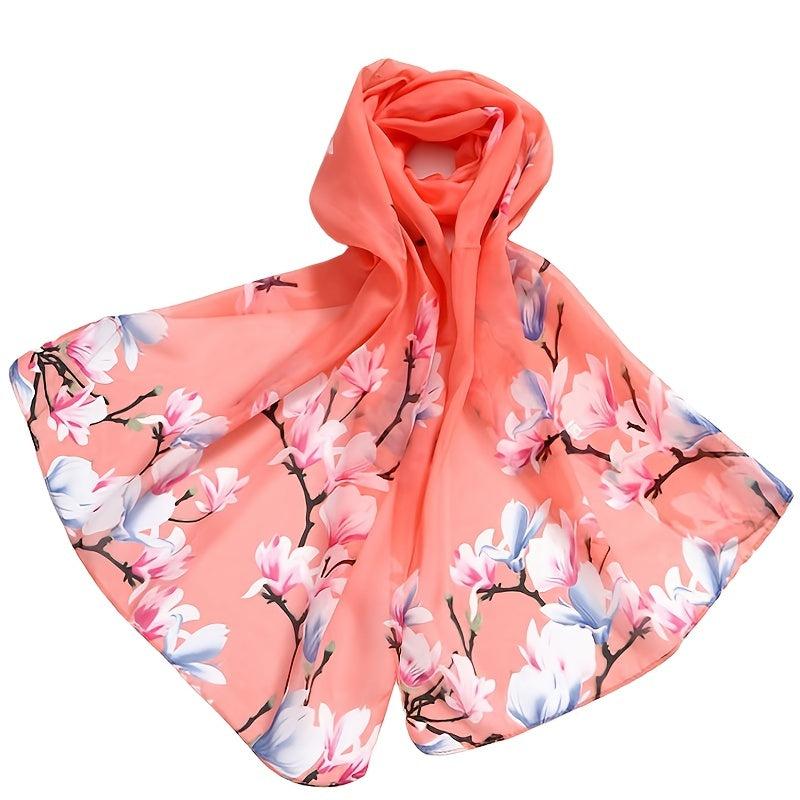 Flower Print Satin Scarf Silk Shawl Women Casual Windproof Wraps