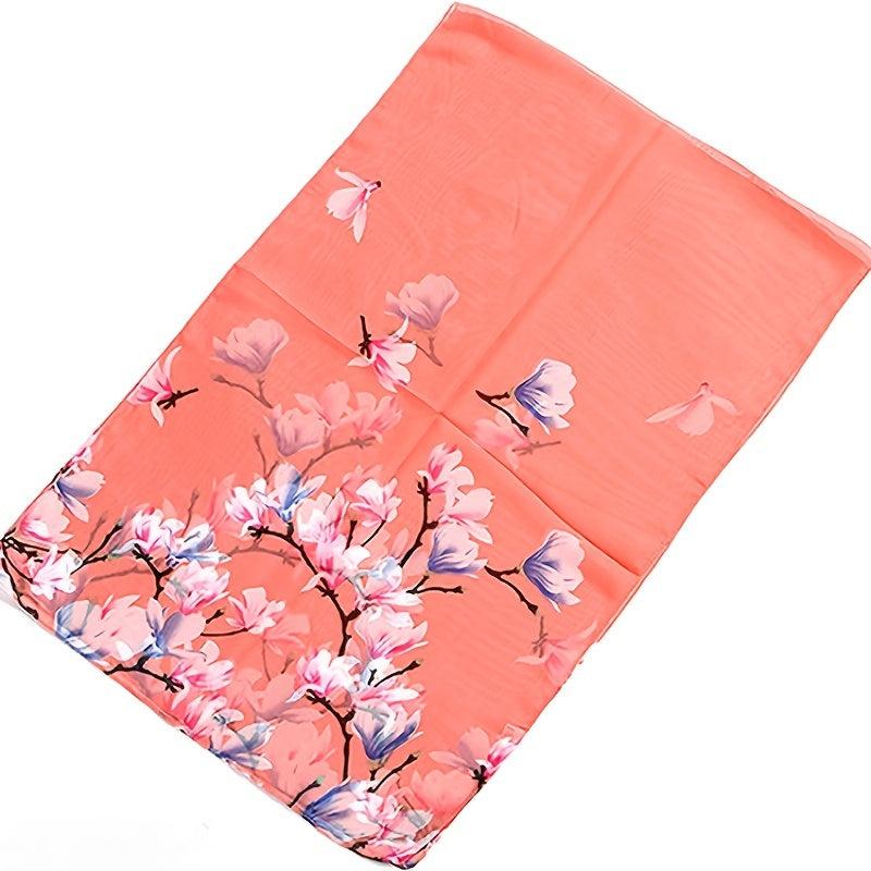 Flower Print Satin Scarf Silk Shawl Women Casual Windproof Wraps