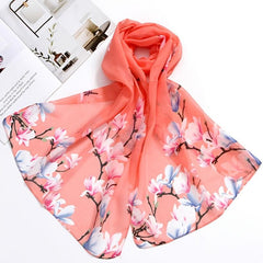 Flower Print Satin Scarf Silk Shawl Women Casual Windproof Wraps