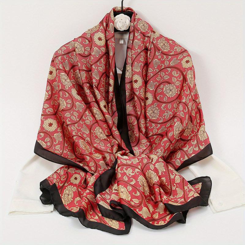 Striped Print Silk Scarf Windproof Shawl