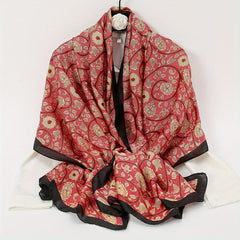 Striped Print Silk Scarf Windproof Shawl