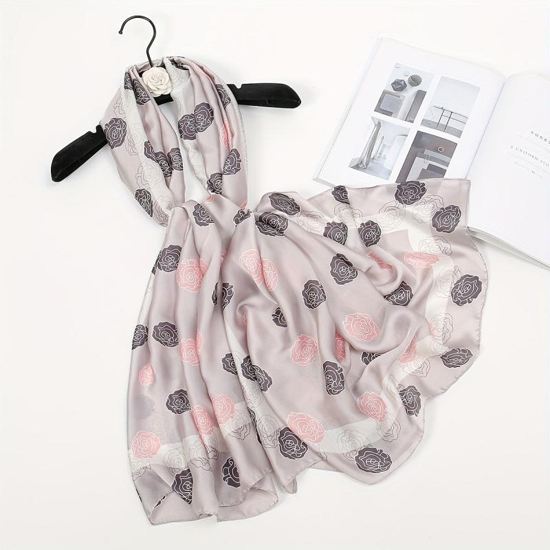 Striped Print Silk Scarf Windproof Shawl