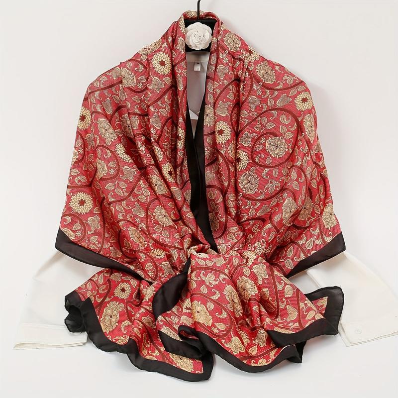 Striped Print Silk Scarf Windproof Shawl