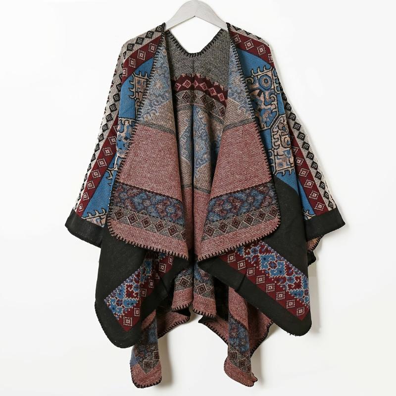 Plaid Shawl Wrap Large Warm Scarf Vintage Blanket Shawl Winter Poncho Cape