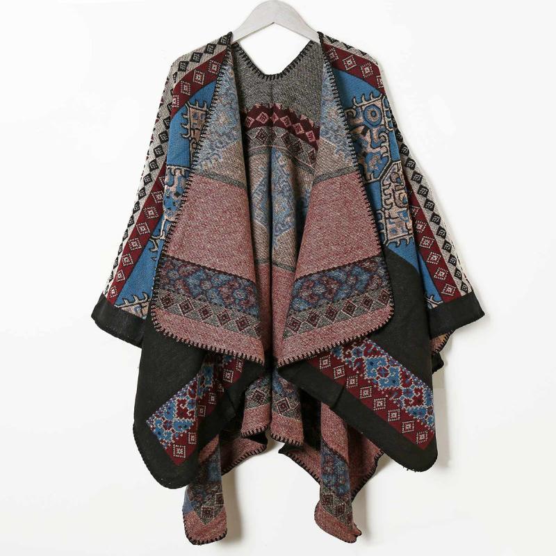 Plaid Shawl Wrap Large Warm Scarf Vintage Blanket Shawl Winter Poncho Cape