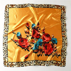 Flower Leopard Print Bandana Satin Shawl Silk Square Scarf