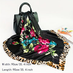 Flower Leopard Print Bandana Satin Shawl Silk Square Scarf