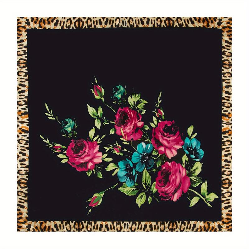 Flower Leopard Print Bandana Satin Shawl Silk Square Scarf