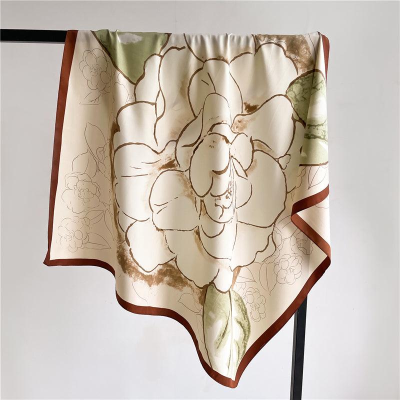 Floral Print Square Scarf Silk Shawl Twill Satin Bandana Spring Summer