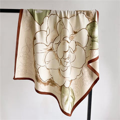 Floral Print Square Scarf Silk Shawl Twill Satin Bandana Spring Summer