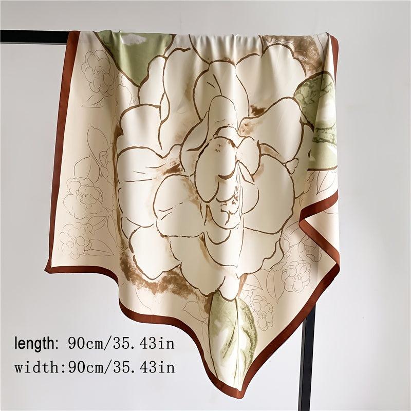 Floral Print Square Scarf Silk Shawl Twill Satin Bandana Spring Summer