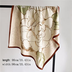 Floral Print Square Scarf Silk Shawl Twill Satin Bandana Spring Summer