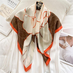 Floral Print Square Scarf Silk Shawl Twill Satin Bandana Spring Summer