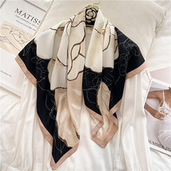 Floral Print Square Scarf Silk Shawl Twill Satin Bandana Spring Summer