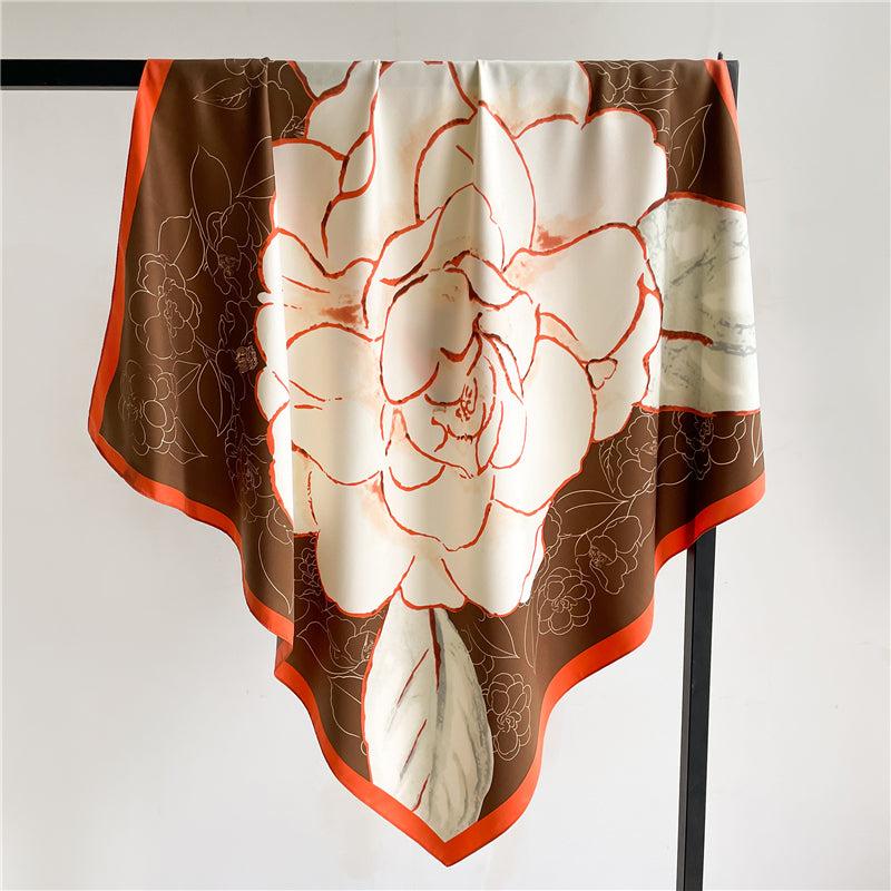 Floral Print Square Scarf Silk Shawl Twill Satin Bandana Spring Summer